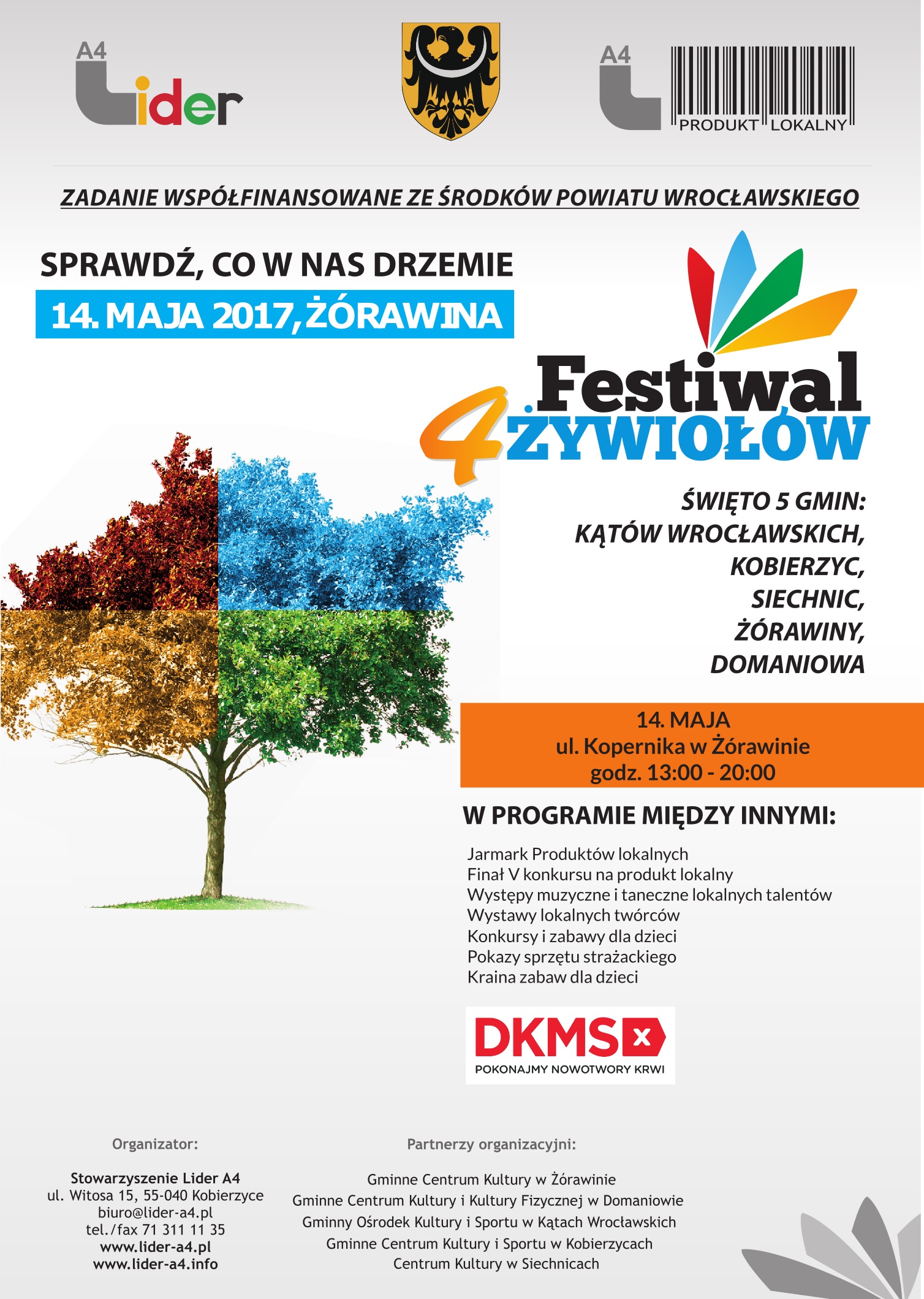 plakat przedstawia informacje dotyczące festiwalu, który odbędzie się w Żórawinie 14 maja