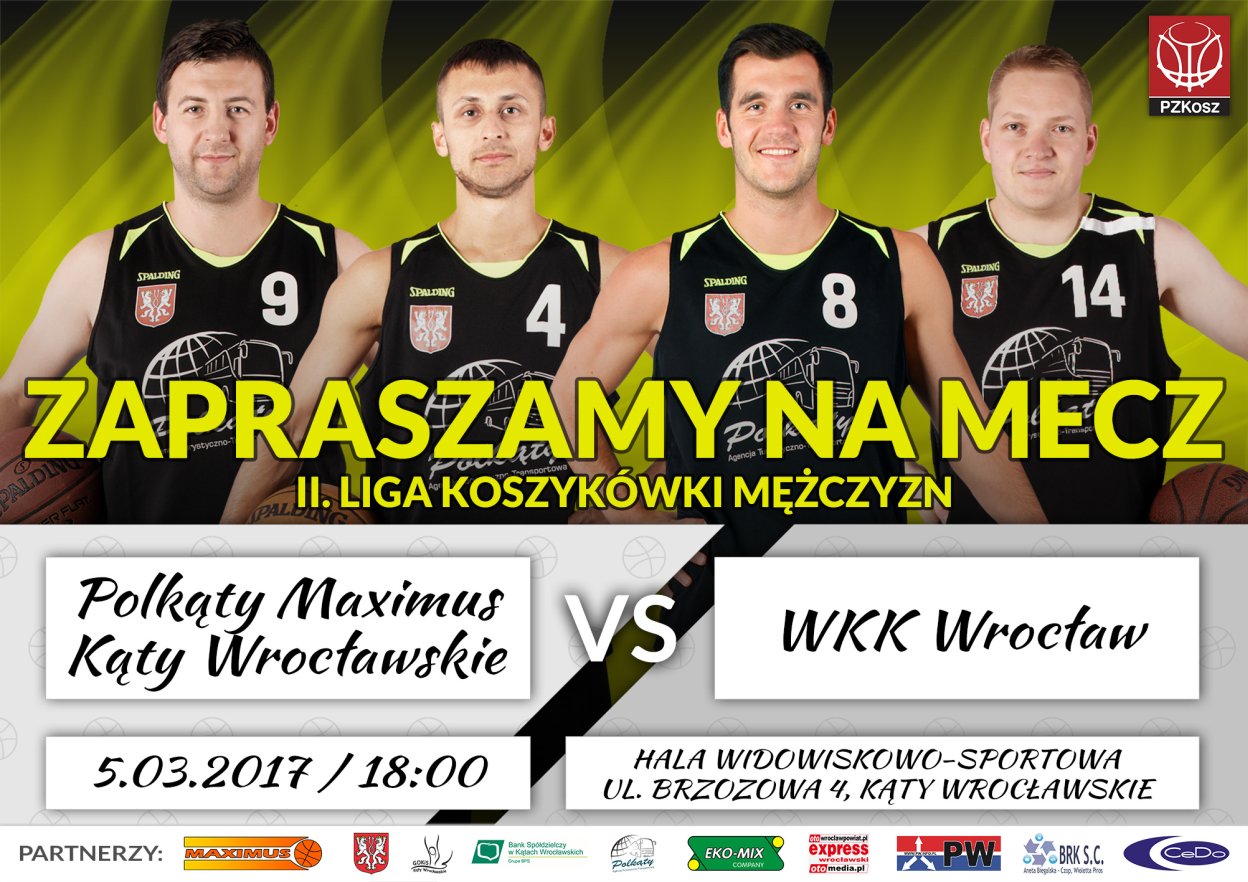 plakat przedstawia czterech koszykarzy Maximusa zapraszających na mecz z WKK Wrocław