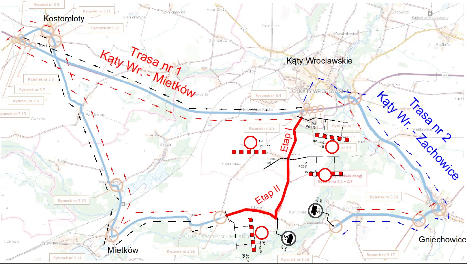 Obrazek przedstawia plan objazdów na czas zamknięcia drogi powiatowej