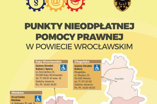 Informacja o punktach nieodpłatnej pomocy prawnej na terenie Powiatu Wrocławskiego.