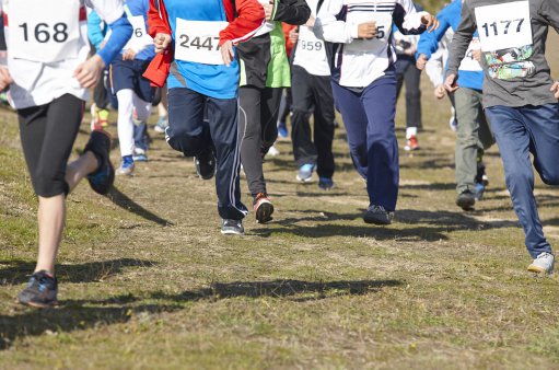 zdjęcie przedstawia nogi grupy biegnących osób