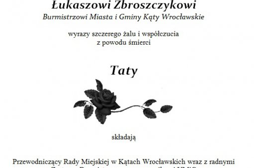 zdjęcie przedstawia kondolencje dla burmistrza Łukasza Zbroszczyka z powodu śmierci ojca