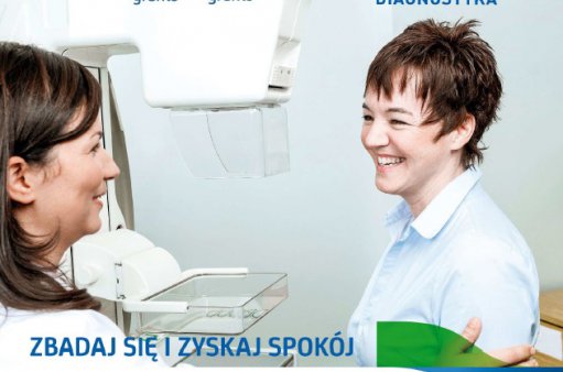 plakat przedstawia badanie mammograficzne