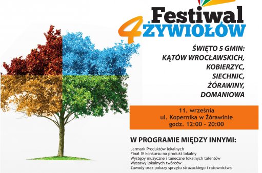 plakat przedstawia informacje dotyczące Festiwalu 4 Żywiołów