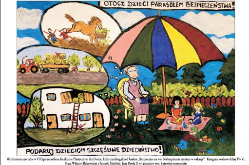 rysunek mówiący o otoczeniu dzieci parasolem bezpieczeństwa podczas wakacji